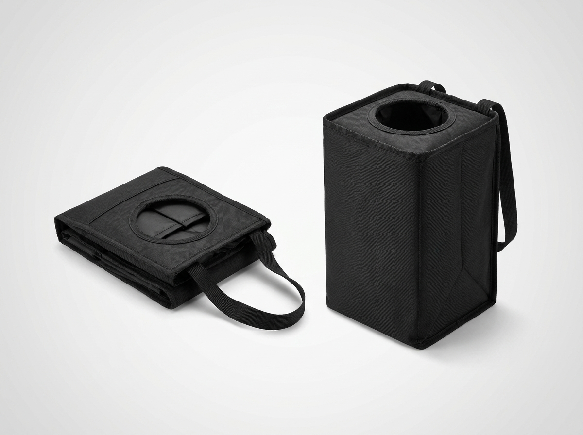 Cubo de basura para coche plegado y desplegado